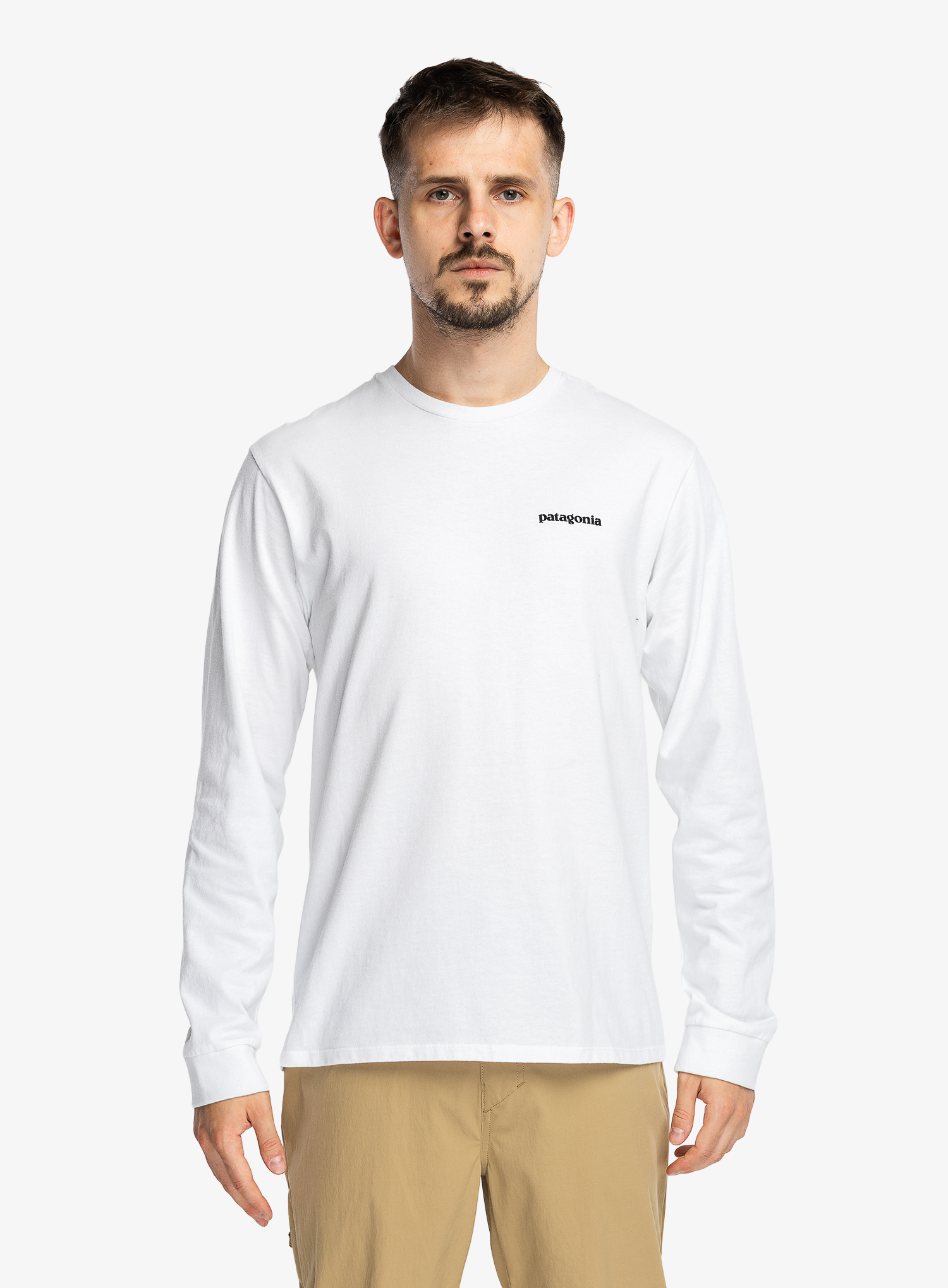 Блуза с дълъг ръкав Patagonia L/S P-6 Logo Responsibili-Tee - fiber white