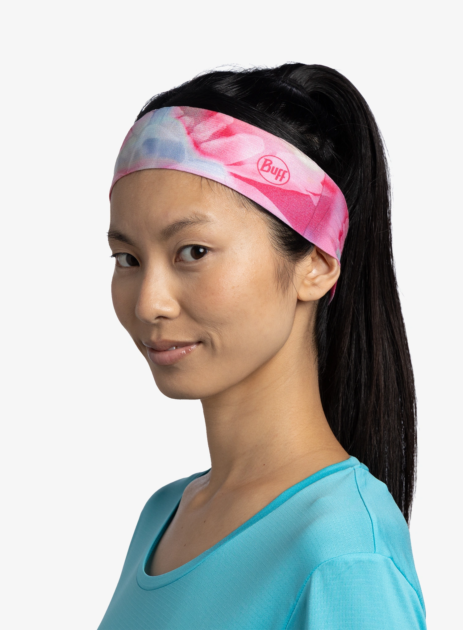 Лента за глава Buff Coolnet UV+ Headband Slim - esmerald fluor fuchsia