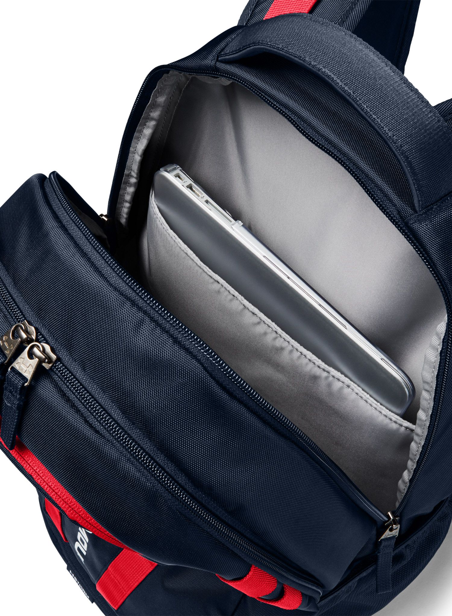 Раница за лаптоп Under Armour Hustle 5.0 Backpack - academy/red/white