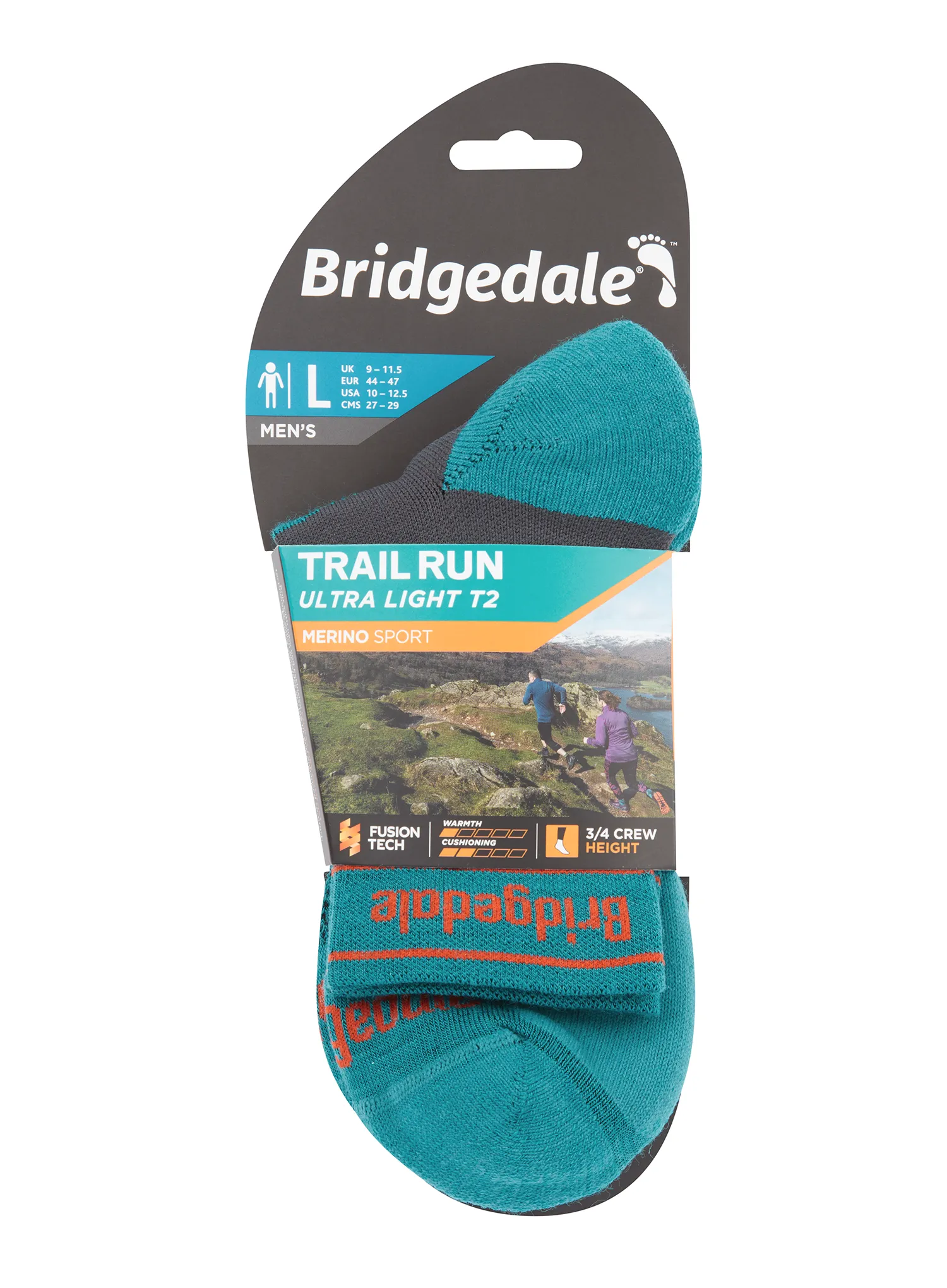 Чорапи за бягане Bridgedale Ultralight T2 Merino Sport 3/4 Crew - teal