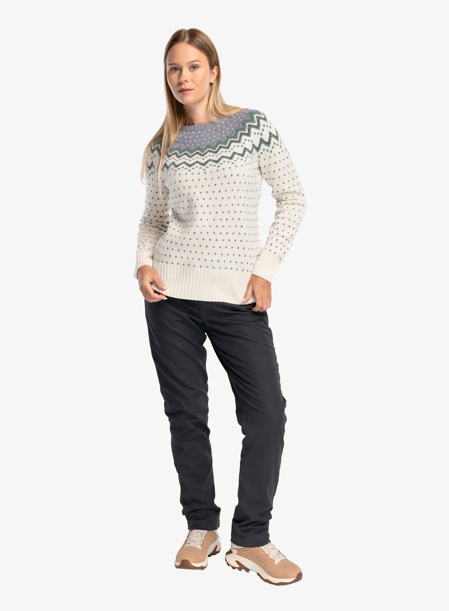 Дамски пуловер Fjallraven Ovik Knit Sweater - chalk white/flint grey
