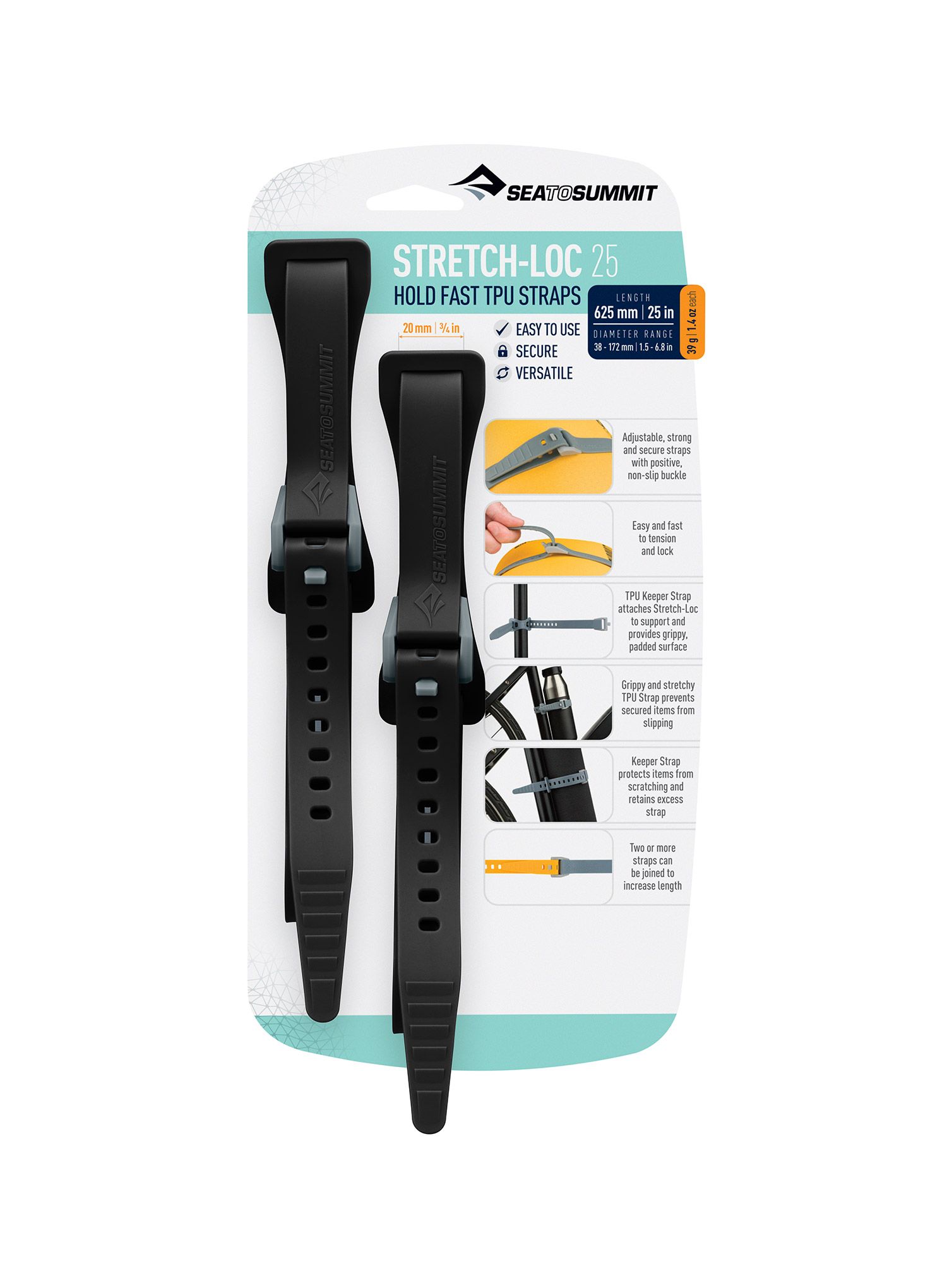 Каишки Sea To Summit Stretch-Loc 25 - 20 mm x 625 mm 2 Pack - black
